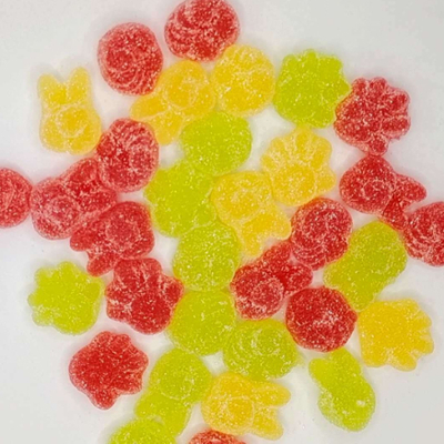 Warna Campuran Fun Bentuk Buah Infused Permen Karet dengan Lapisan Gula
