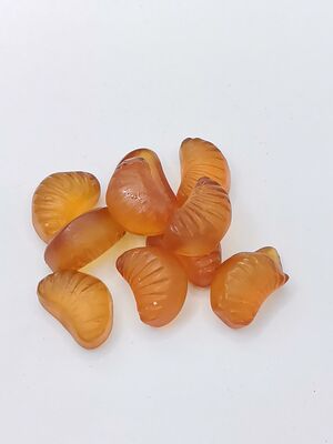 Gummies berbentuk irisan jeruk dengan aroma oranye alami - Makanan ringan kacang kedelai yang mengkilap dan mengunyah