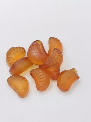 Gummies berbentuk irisan jeruk dengan aroma oranye alami - Makanan ringan kacang kedelai yang mengkilap dan mengunyah